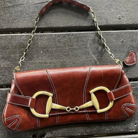 RINA RICH (Gucci Look-Alike) Leather Baguette Shoulder Bag Golden Horsebit - Picture 1 of 6